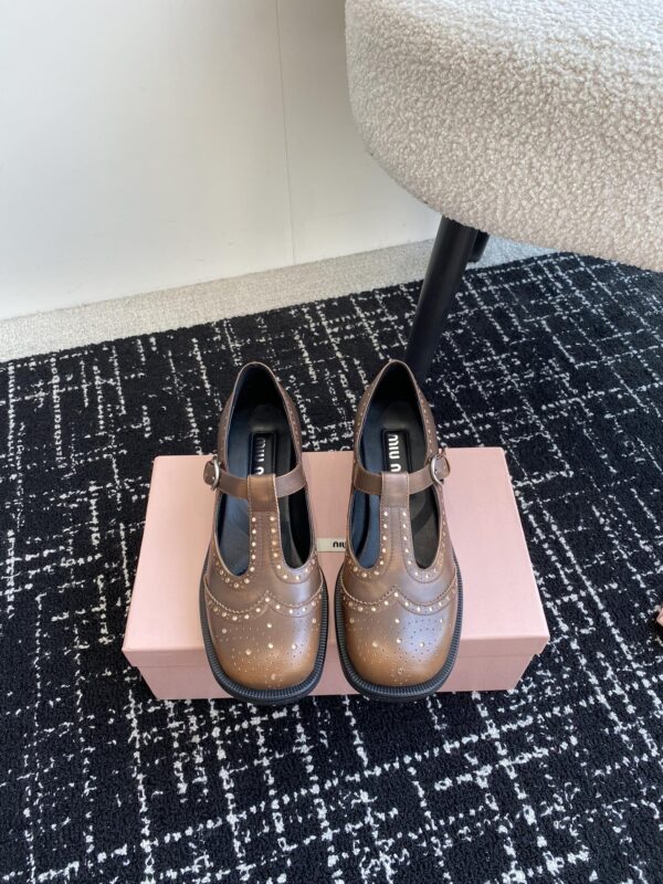 Miu Miu - Brushed Leather T-Strap Brogue Shoes