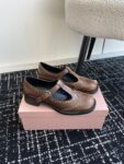Miu Miu - Brushed Leather T-Strap Brogue Shoes