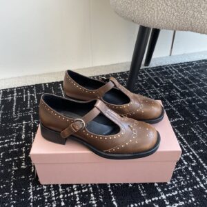 Miu Miu - Brushed Leather T-Strap Brogue Shoes