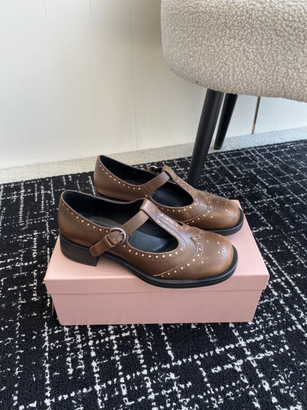 Miu Miu - Brushed Leather T-Strap Brogue Shoes