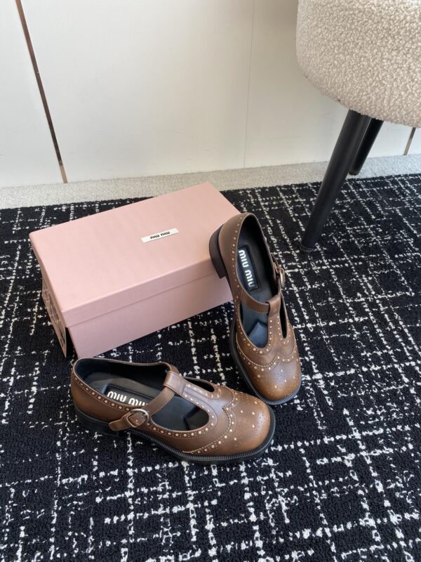 Miu Miu - Brushed Leather T-Strap Brogue Shoes
