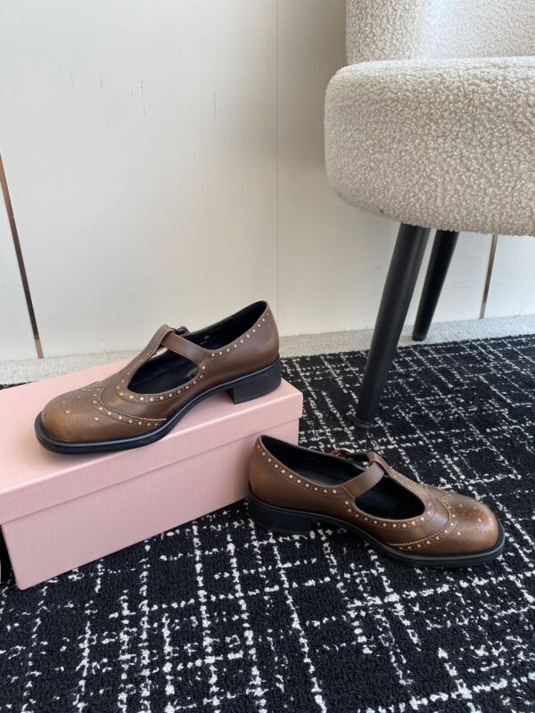 Miu Miu - Brushed Leather T-Strap Brogue Shoes