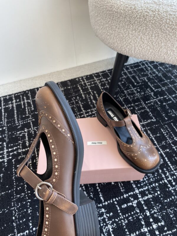 Miu Miu - Brushed Leather T-Strap Brogue Shoes