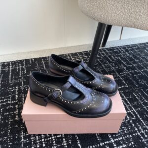 Miu Miu - Brushed Leather T-Strap Brogue Shoes