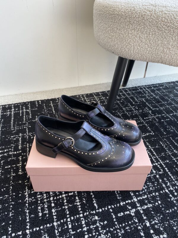 Miu Miu - Brushed Leather T-Strap Brogue Shoes