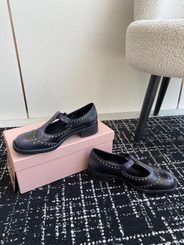 Miu Miu - Brushed Leather T-Strap Brogue Shoes