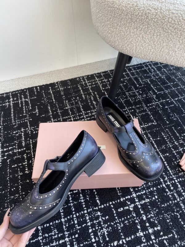 Miu Miu - Brushed Leather T-Strap Brogue Shoes