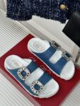 Roger Vivier - Slidy Viv' Strass Buckle Mules in Denim