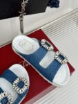 Roger Vivier - Slidy Viv' Strass Buckle Mules in Denim