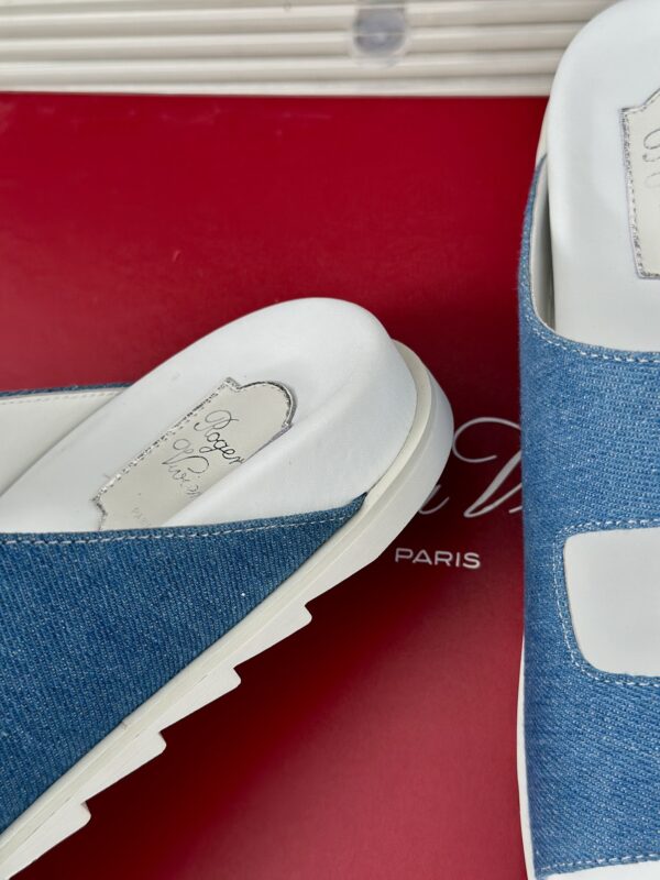 Roger Vivier - Slidy Viv' Strass Buckle Mules in Denim
