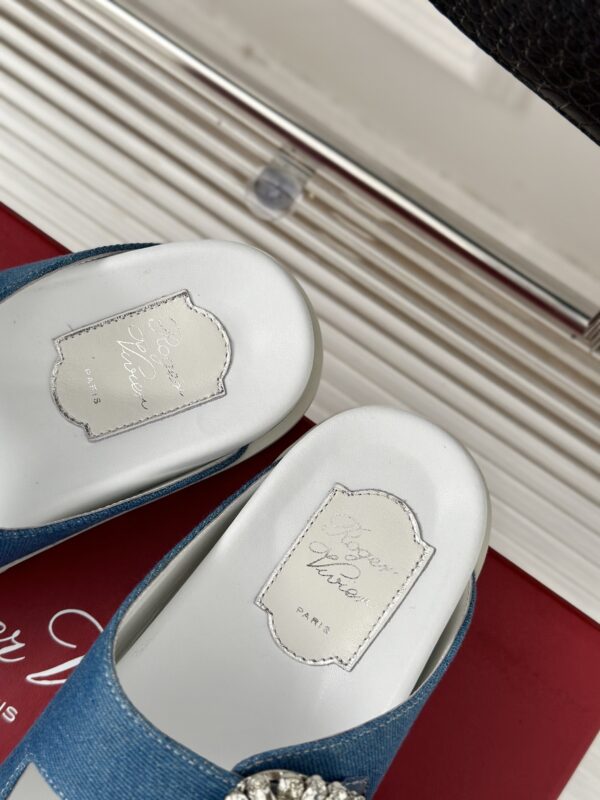 Roger Vivier - Slidy Viv' Strass Buckle Mules in Denim
