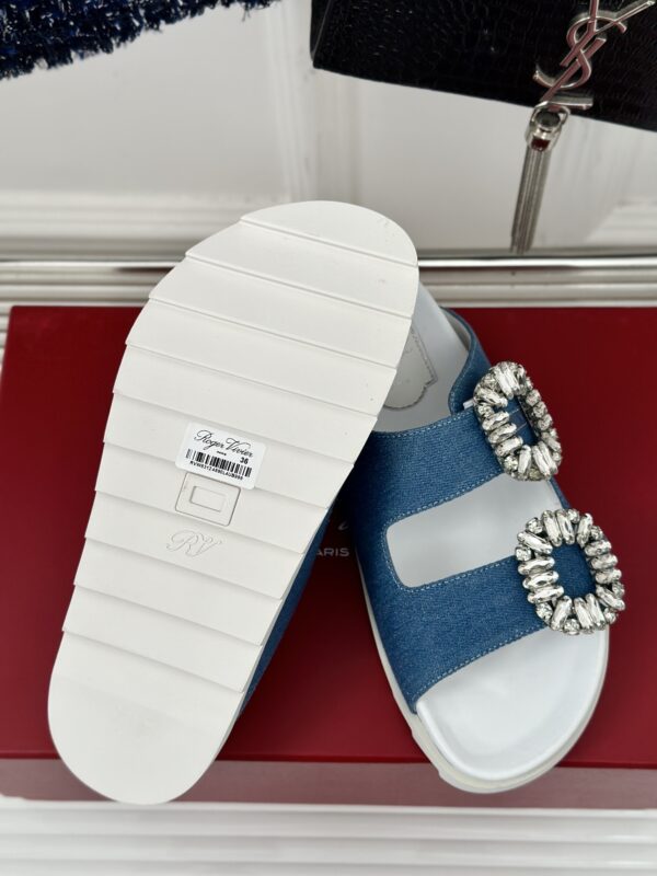 Roger Vivier - Slidy Viv' Strass Buckle Mules in Denim