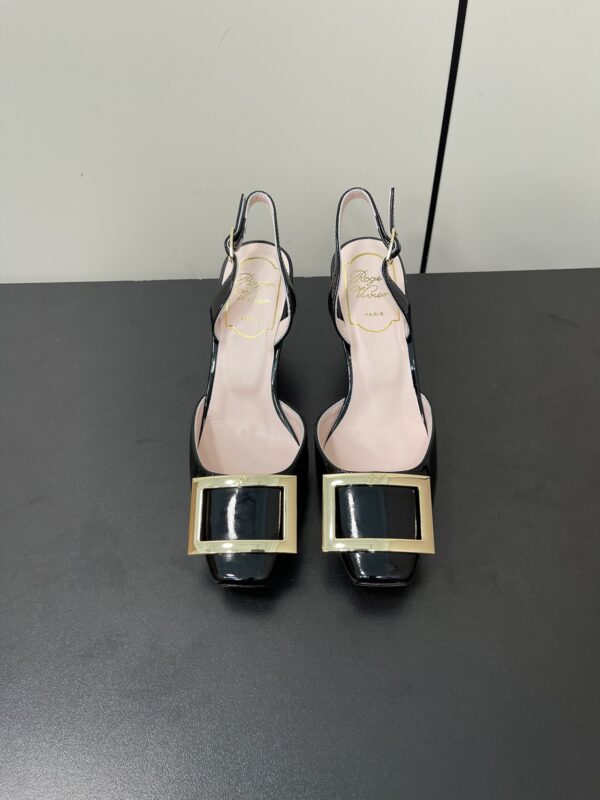 Roger Vivier - Patent Leather Metal Buckle Trumpet Slingback Pumps