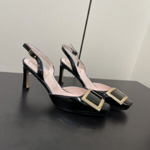 Roger Vivier - Patent Leather Metal Buckle Trumpet Slingback Pumps