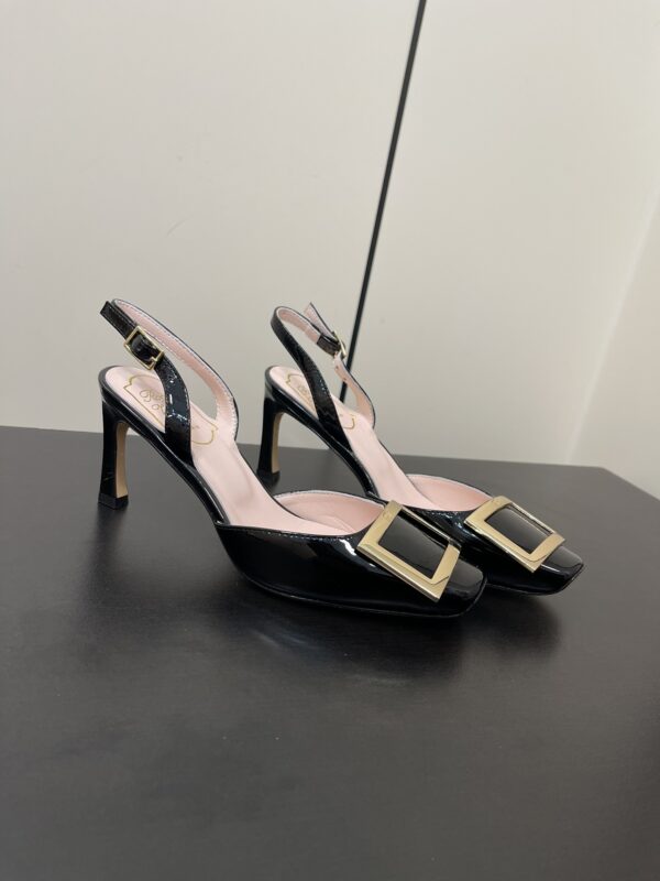Roger Vivier - Patent Leather Metal Buckle Trumpet Slingback Pumps