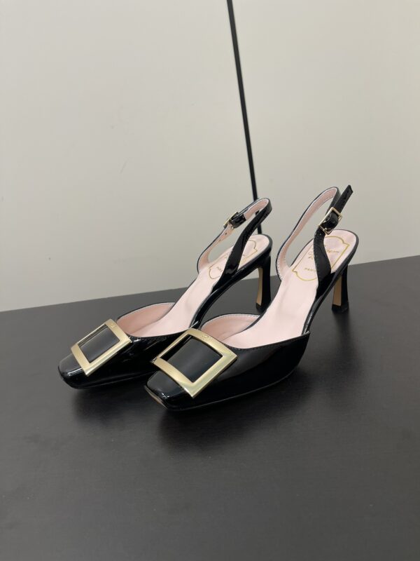 Roger Vivier - Patent Leather Metal Buckle Trumpet Slingback Pumps