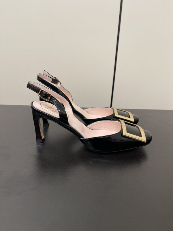 Roger Vivier - Patent Leather Metal Buckle Trumpet Slingback Pumps