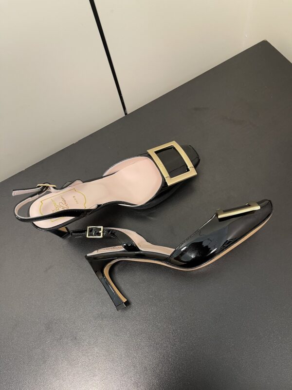 Roger Vivier - Patent Leather Metal Buckle Trumpet Slingback Pumps