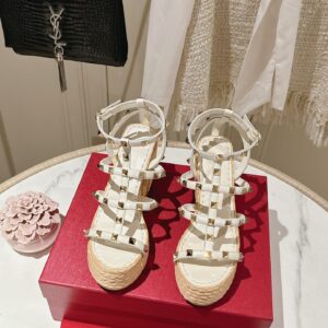 Valentino - Rockstud Calfskin Wedge Sandal With Straps 95mm