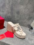 Valentino - Rockstud Laminated Nappa Wedge Sandal 90mm