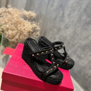 Valentino - Rockstud Laminated Nappa Wedge Sandal 90mm