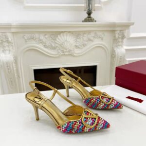 Valentino - Vlogo Signature Woven Raffia Slingback Pump 80mm