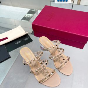 Valentino - Rockstud Calfskin Leather Slide Sandal 60mm