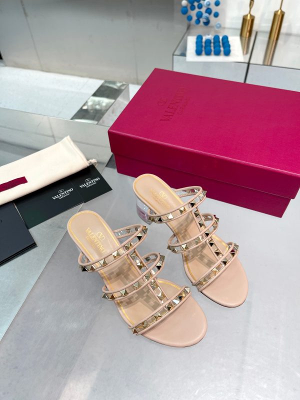 Valentino - Rockstud Calfskin Leather Slide Sandal 60mm