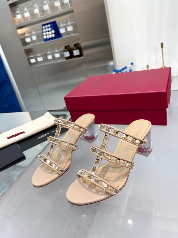 Valentino - Rockstud Calfskin Leather Slide Sandal 60mm