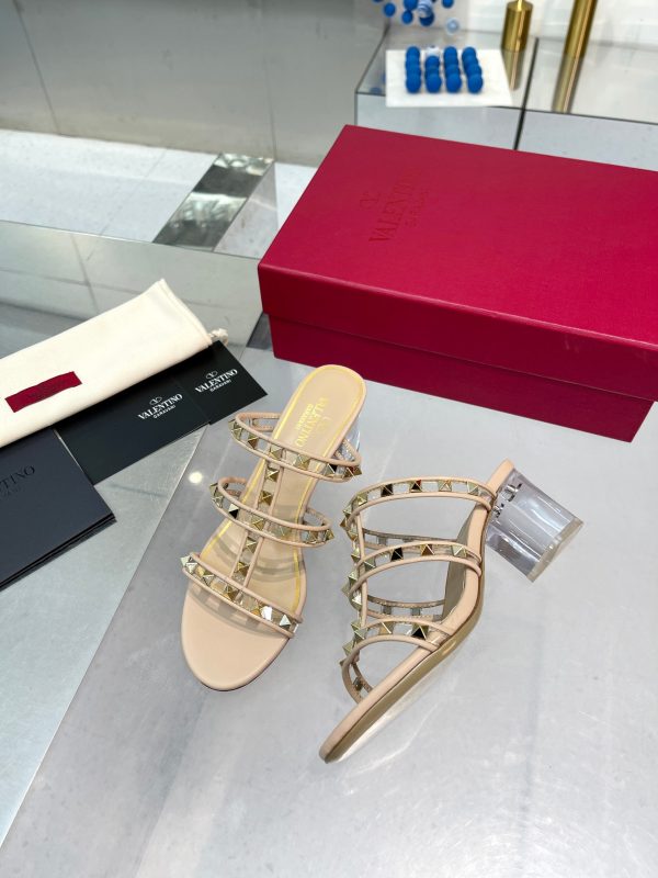 Valentino - Rockstud Calfskin Leather Slide Sandal 60mm