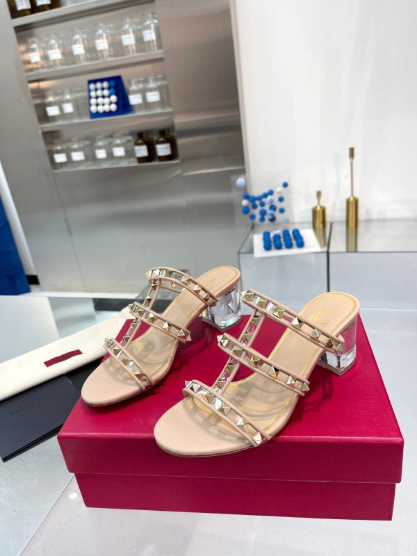 Valentino - Rockstud Calfskin Leather Slide Sandal 60mm