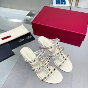 Valentino - Rockstud Calfskin Leather Slide Sandal 60mm