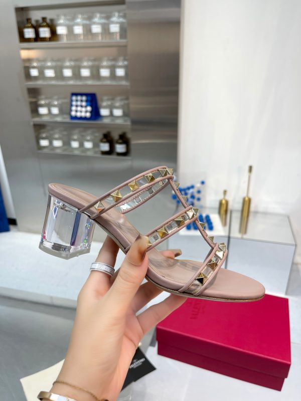 Valentino - Rockstud Calfskin Leather Slide Sandal 60mm