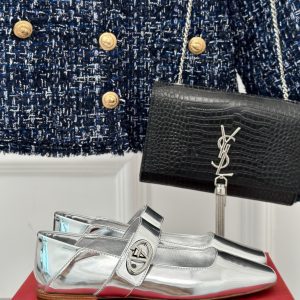 Valentino - Vlogo Locker Mary-Jane Ballerina in Mirrored Calfskin
