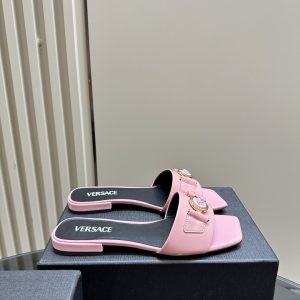 Versace - Medusa Buckle Leather Flat Sandals