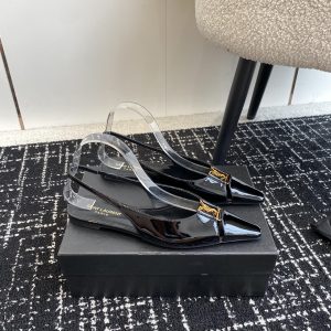 YSL - Babylone Slingback Flats in Patent Crepe