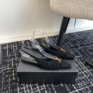 YSL - Babylone Slingback Flats in Satin Crepe