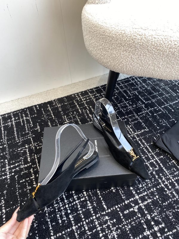 YSL - Babylone Slingback Flats in Satin Crepe