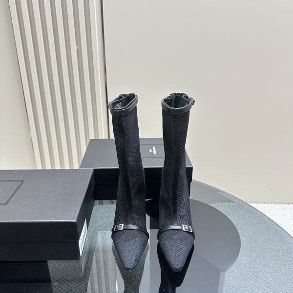 YSL - 115mm Oxalis Mesh Pointed Boots