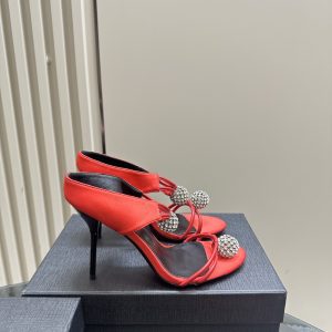 YSL - Crystal Embellished Satin And Leather Mules